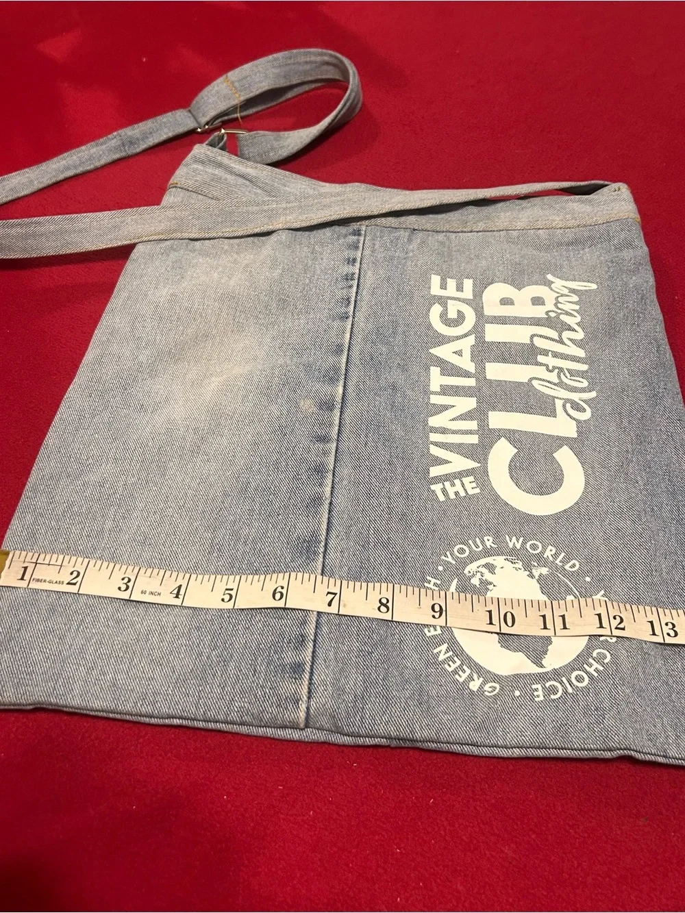 Vintage Club Light Blue Denim Messenger Bag with White Print